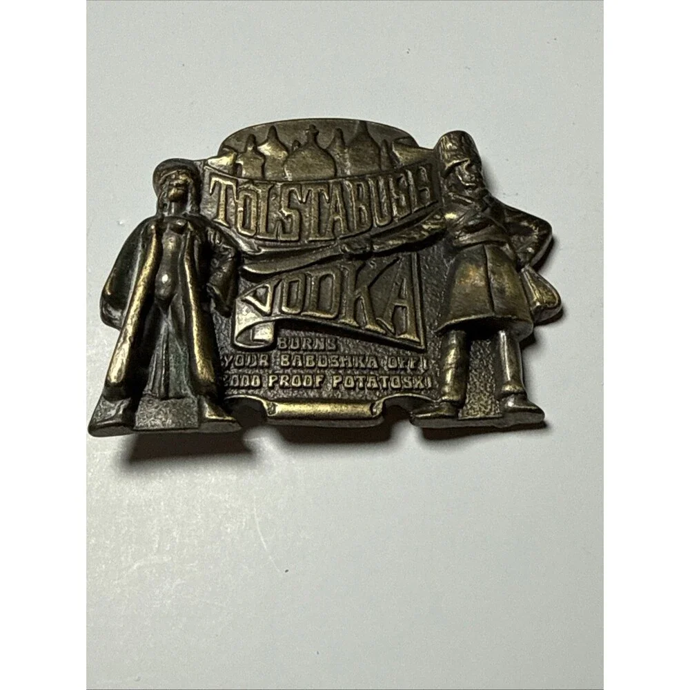 Vintage 1970s Tolstabush Vodka Brass Belt Buckle Excellent Vintage Novelty Humor